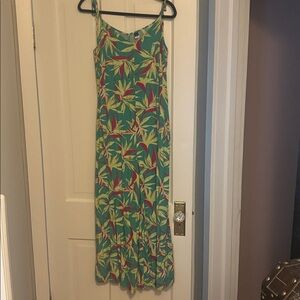 Tropical Leaf Print Maxi Dress - shades of green , pinks, purples …
